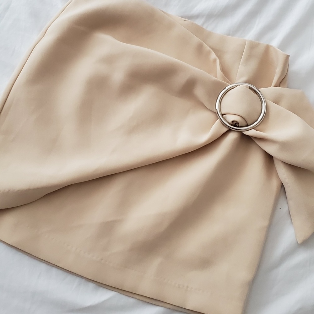 Nude wrap mini skirt